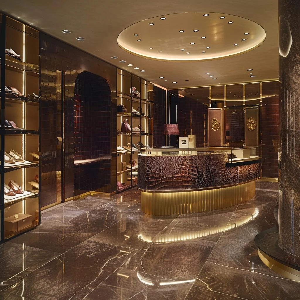 Boutique interior with sculptural circular ceiling