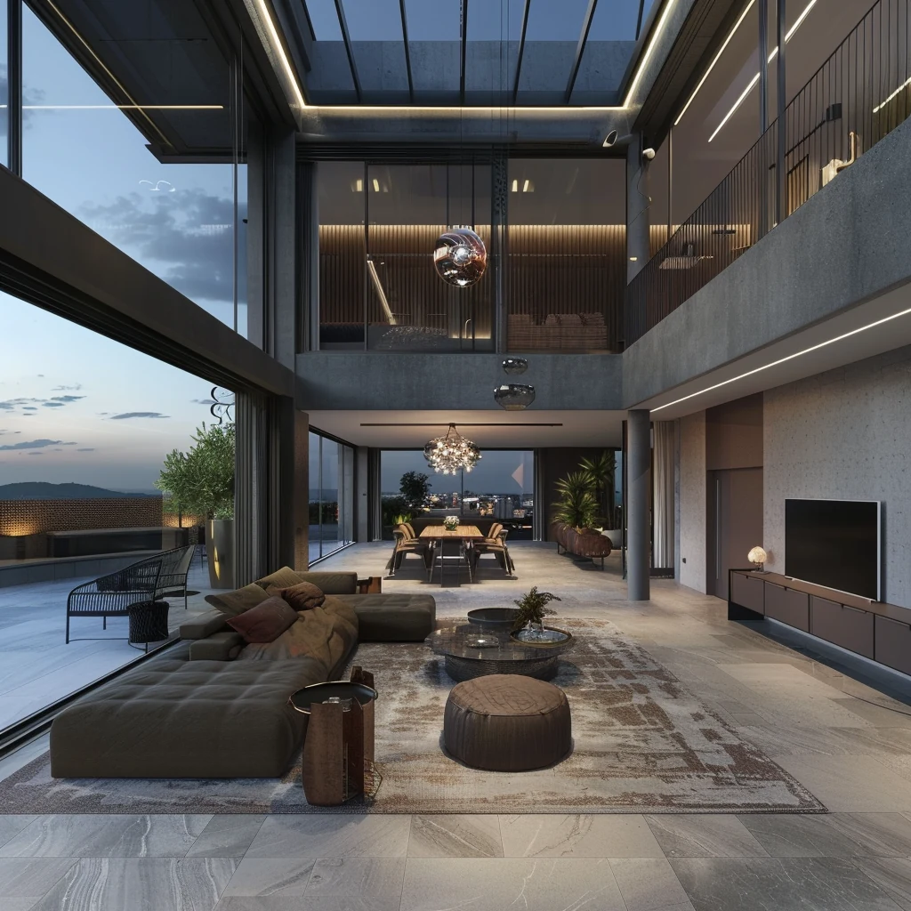 Double-height penthouse living area